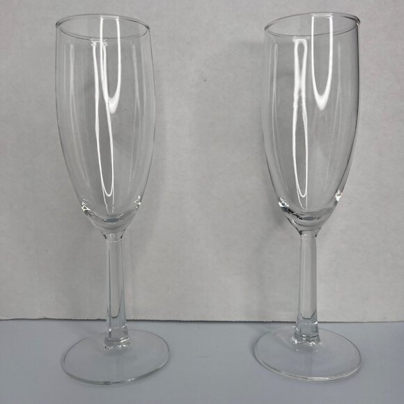 Unbranded Other - Pair Glass Champagne Flutes Hexagonal Stems (Set of 2) 6 oz 7.5 in